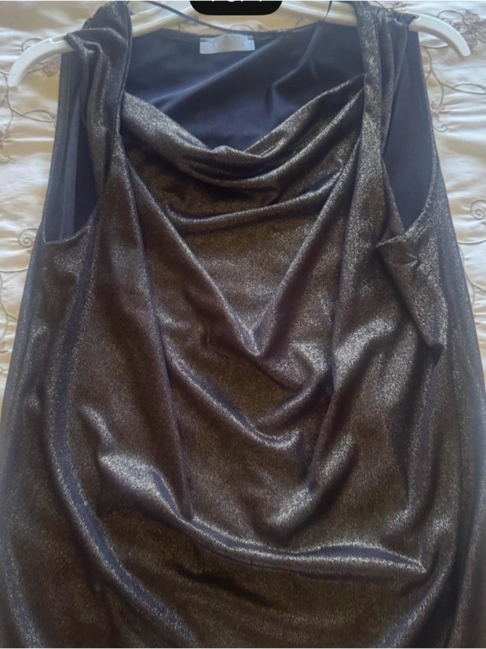Shimmery Metallic Cowl Neck Tank Dress
